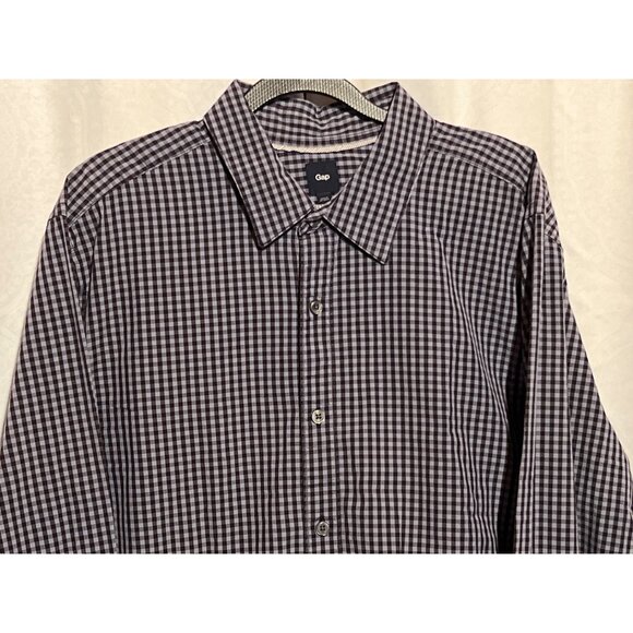 Gap Mens XL Black & Slate Checkered Long-Sleeve Button-Down Shirt - Picture 3 of 9